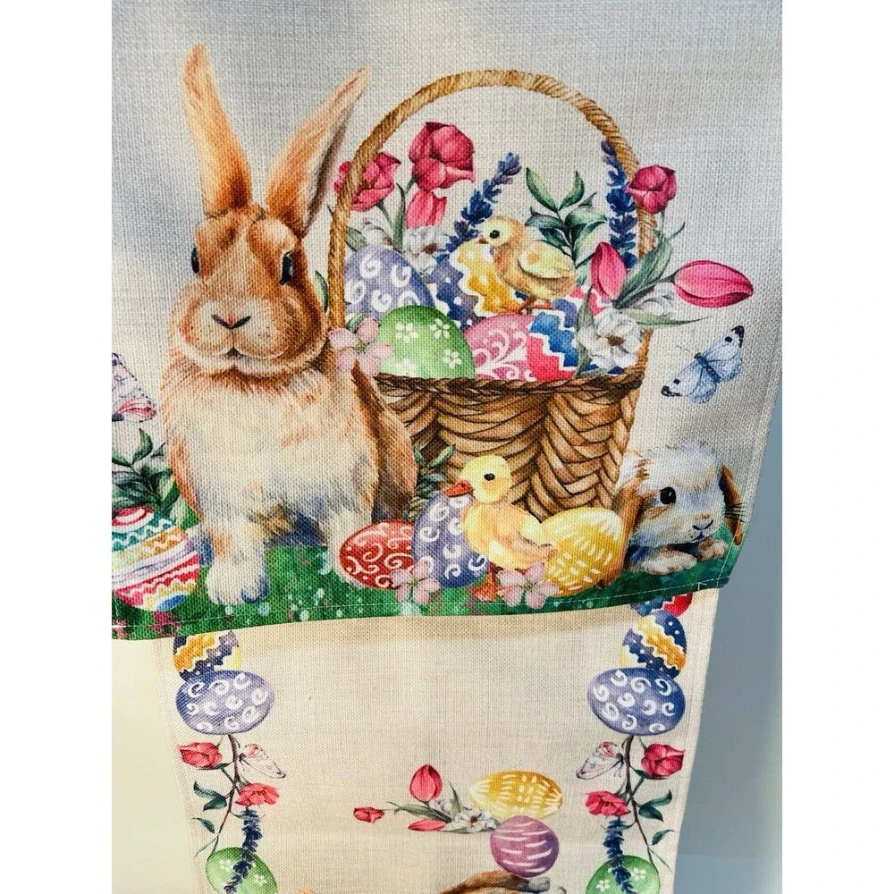 Easter Table Runner 13x106 Bunny Rabbit Chicks Eggs Floral Spring Extra Long